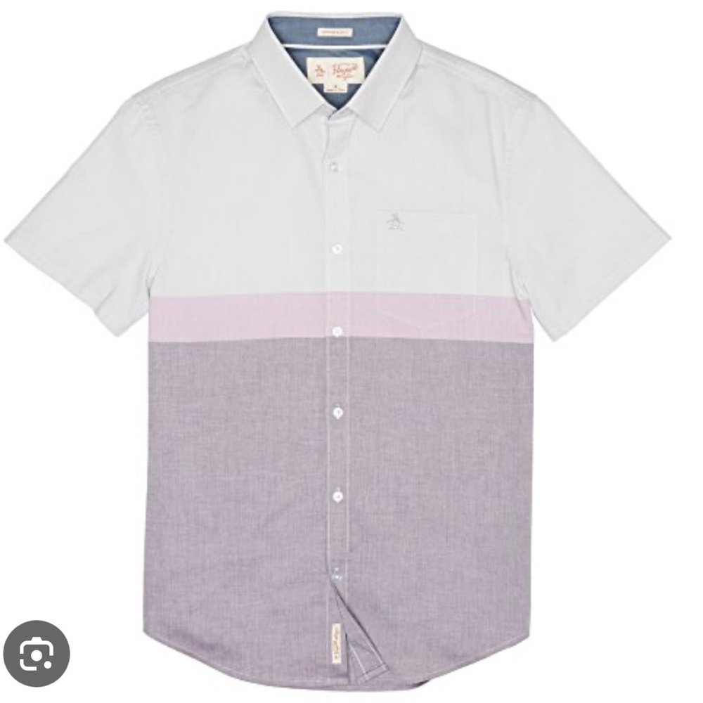 Original Penguin Men's Short Sleeve Button Down Color Block Shirt. Size XL